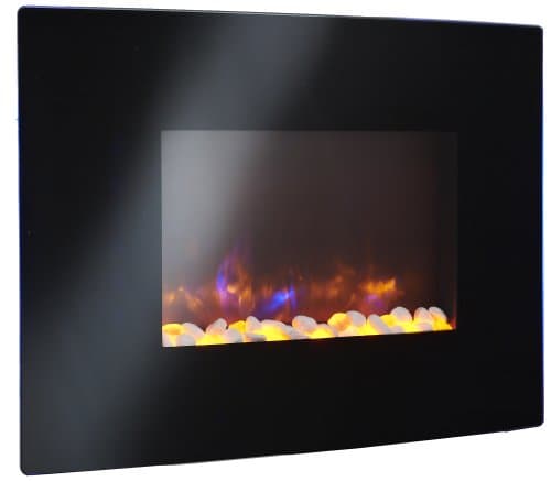 GreatCo 36" Gallery Radius Linear Electric LED Fireplace. Black Wall Mounted Fireplace Includes Heater, IR Remote, 6 ft Cord Stonefire Media