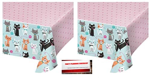2 Pack - Kitty Cat Purr-FECT Party Plastic Table Cover 54 x 102 Inches (Plus Party Planning Checklist by Mikes Super Store)