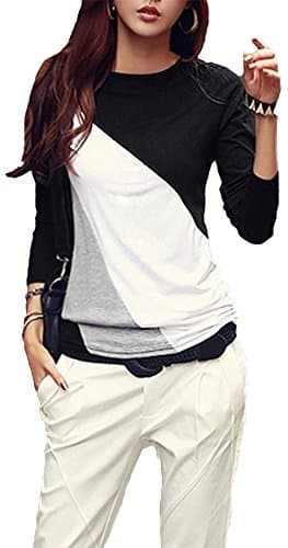 Streetwear Style Color-Block Blocking Slim Fit Basic T-Shirt Blouse Top XL Black