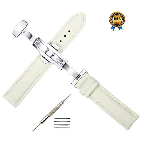 22mm Genuine Leather Watch Band - Replacement Strap for Samsung Gear S3 Frontier/S3 Classic/Moto 360 2nd Gen 46mm Smart Watch(White)