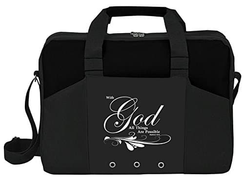 Matthew 19:26 With God All Things Are Possible Bible Cover Briefcase Tote Bag Christian Dove Cross Verse Church Office School Travel Gym Book Organizer - Black