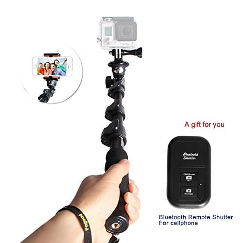 Fogood Professional Handheld Monopod Telescopic Camera Extender with Bluetooth Remote Control Shutter Release and Tripod Mount for Gopro 1 2 3 3+ 4Digital Camera and Cell Phone