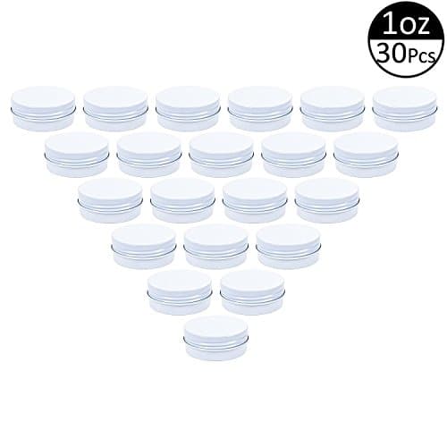 TMO 1 oz. Refillable Containers 30ml Cosmetic Small Tins Aluminum Tin Storage Jars Empty Cosmetic Containers Screw Top Sample Containers(30 Pack,White)