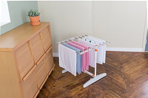 LivingStar - Premium Mini Portable Drying Rack: modern design, easy to assemble & move around, takes up small spaces, 1 tier with 2 arms, completely foldable, naturally to dry cloths/towels.