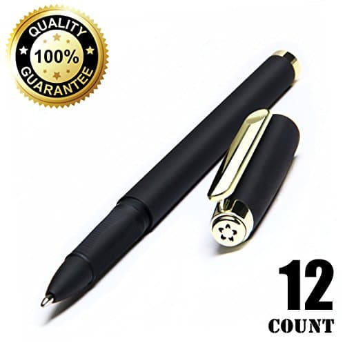 Pens, RGEM Gel Ink Rollerball Black Pen, Bold Point, Large Capacity Refill, 12-Count