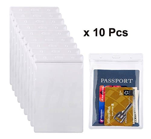 10Pack Extra Large ID Badge Holder Waterproof Clear PVC Material Fitting For Passports,Map and Phone Collection (10Pack)