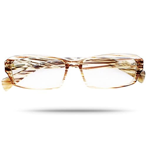 Premier Anti-fatigue Rectangular Frame Designer Reading Eyeglasses in Pale Beige Woodprint (2.5)