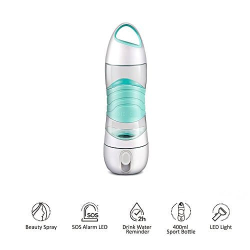 Multi-function Water Bottles,Savman Sport Bottles CUP with Beauty Spray Ultrasonic Air Aroma Diffuser Purifier,Drink Reminder, SOS Led Light for Outdoor Hiking Camping 13oz 400ml BPA-Free (Blue)