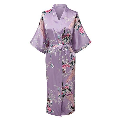 DandyChic Women's Super Soft Kimono Robes Plus Size - Long, Peacock and Blossoms