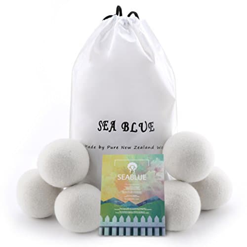 Wool Dryer Balls 6-Pack, AM Seablue XL Premium Reusable Natural Fabric Softener, Handmade New Zealand Wool, Non-Toxic Wool, Reusable, Reduces Drying Time, Natural Fabric Softener
