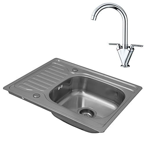ENKI BST005 Kitchen Sink & Tap Set Single Bowl Inset Square Stainless Steel Drainer Modern