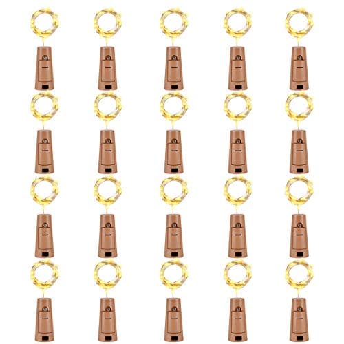 LEDIKON 20 Pack 20 LED Wine Bottle Lights with Cork,3.3Ft Silver Wire Soft White Cork Lights Battery Operated Fairy Mini String Lights for Wedding Party Wine Liquor Bottles Bar Decor