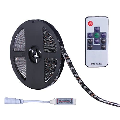 HeLe 16.4 ft 12V 5A Color Changing Waterproof 300 Leds RGB Flexible Strip Tape Lights Kit With 10Key RF Remote Controller and 12V 5A US Power Adapter