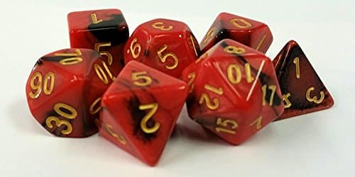 Polyhedral 7-Die Critical Role Dice Set - Dragon's Eye - Fire Red & Black with Gold