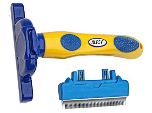 Alpsy Pet DeShedding Grooming Tool Pro for Dogs Cats - Large and Medium Size Interchangeable, Detachable Blades with Hair Release Button