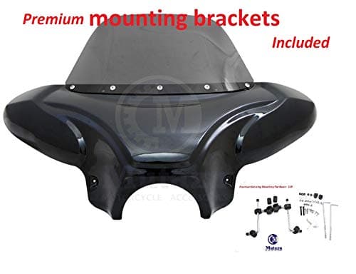 Large Universal Motorcycle Cruiser Batwing Fairing with Tinted Windshield/Premium Mounting Brackets WS-2-VB-Premium