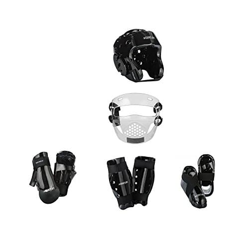 Century Karate 8 pc Sparring Gear Combo Set with shin guards and face shield black child medium