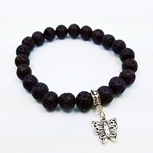 Diffuser Bracelet w/7 Chakra Lava Stones-Mens Womens Genuine Yoga Bracelet For Healing, Aromatherapy, Meditation, Natural, Essential Oils, Self Confidence, Love FREE AROMATHERAPY BOOK (Butterfly)