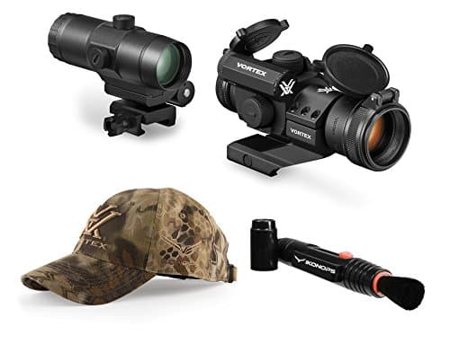 IKONOPS Baseball Hat and Lens Pen Bundled with 1 Vortex Optics StrikeFire 2 Red / Green Dot Sight w/ Cantilever Mount and 1 Vortex VMX-3t Magnifier with Flip to Side Mount best Red dot combo Accessory