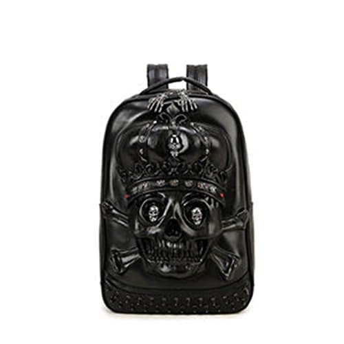 New Fashion Personality 3D skull leather backpack rivets skull backpack travel bag cross bags hiphop man luxury black