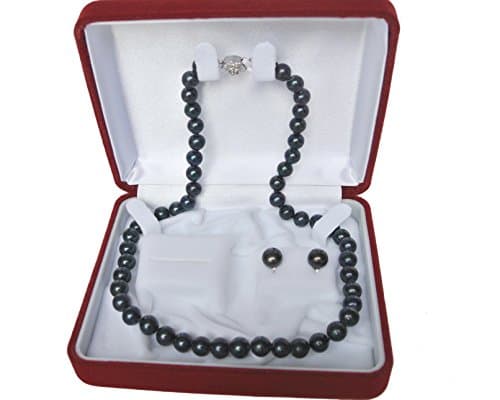 16" 18" 20" 24" 30" 36" inch set AAA Genuine 7-8mm 7mm 8mm ROUND Black Strand Pearl Necklace Stud Earrings Cultured Freshwater (36)