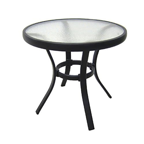 Outdoor 20" Round Side Table Black Frame Textured Glass