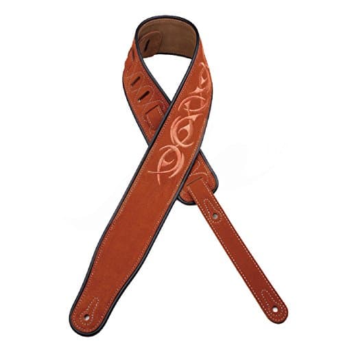 Guitar Strap Real Leather Soft Brown Embroidery Adjustable Length for Guitar Bass(GS-L)