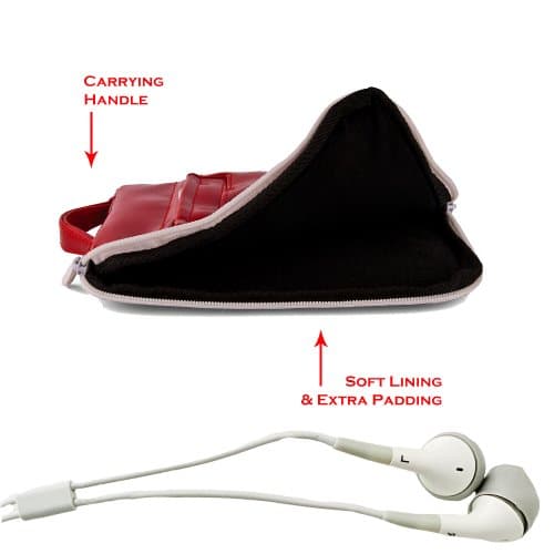 Double Padded 7inch Nook HD Glossy Red Hydei Vertical Messenger Bag + Sound Clarity Earbuds