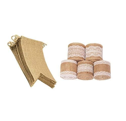 White Lace with Natural Burlap Ribbon Jute Roll for Rustic Vintage Wedding Decoration Craft Gift Wrapping