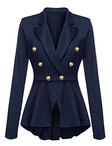Gumod Women's Casual Work Solid Color Knit Blazer Dark Blue M