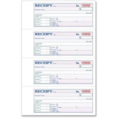 Tops 46808 Receipt Book,Carbonless,3-Part,2-3/4-Inch x7-1/4-Inch,100/BK,WE/CA/PK