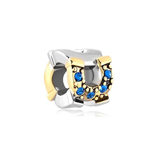 Horeshoe Sapphire Blue Crystals Charm Saddle Bead for Snake Chain Charm Bracelets