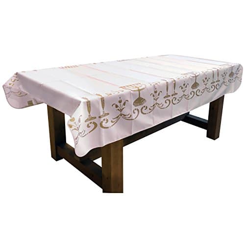 60 x 95-Inch Rectangular Tablecloth White Shabbat Chalom Jewish, Stain Resistant, Washable, Liquid Spills, Seats 10 to 12 People (Other Size: 63" Round, 60 x 80", 60 x 95")