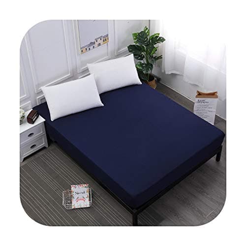 maxyiyi Solid Waterproof Bed Cover Mattress Protector Pad Elastic Band Fitted Sheet Topper,Navy Blue,160X200X30Cm