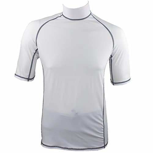 AUWAYDT Men Nylon UV 50+ Sun Protective Rash Guard Short Sleeve,White,Medium