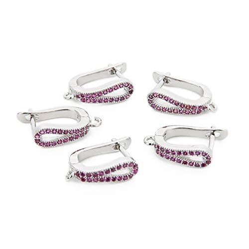 Chuyau U Shaped CZ Leverback Earring Hoop Open Loop Cubic Zirconia Leverback Ear Wire for Woman Jewelry Findings/Earring Connector(Rose red Zircon,2 Pieces)