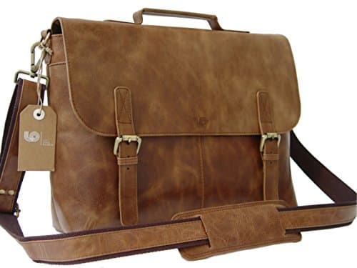 Leftover Studio Laptop Briefcase / Messenger / Office Work Bag in Vintage Rustic Look Cow Leather