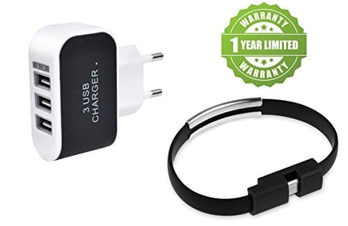 Exosis 3 Usb Port Wall Charger with V8 USB Charge/Sync Cable (Random Colour)