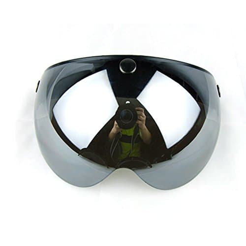 Motorcycle Retro Pilot-Style Open Face Helmet Wind Shield 3 Snap-Button Visor Flip Up Down(Mirrored)