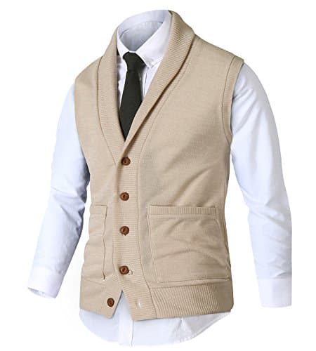 HARRISON83 Mens Slim Fit Shawl Knitted Pullover Sweaters Cardigan Vest/B_NS1104-BEIGE-XL