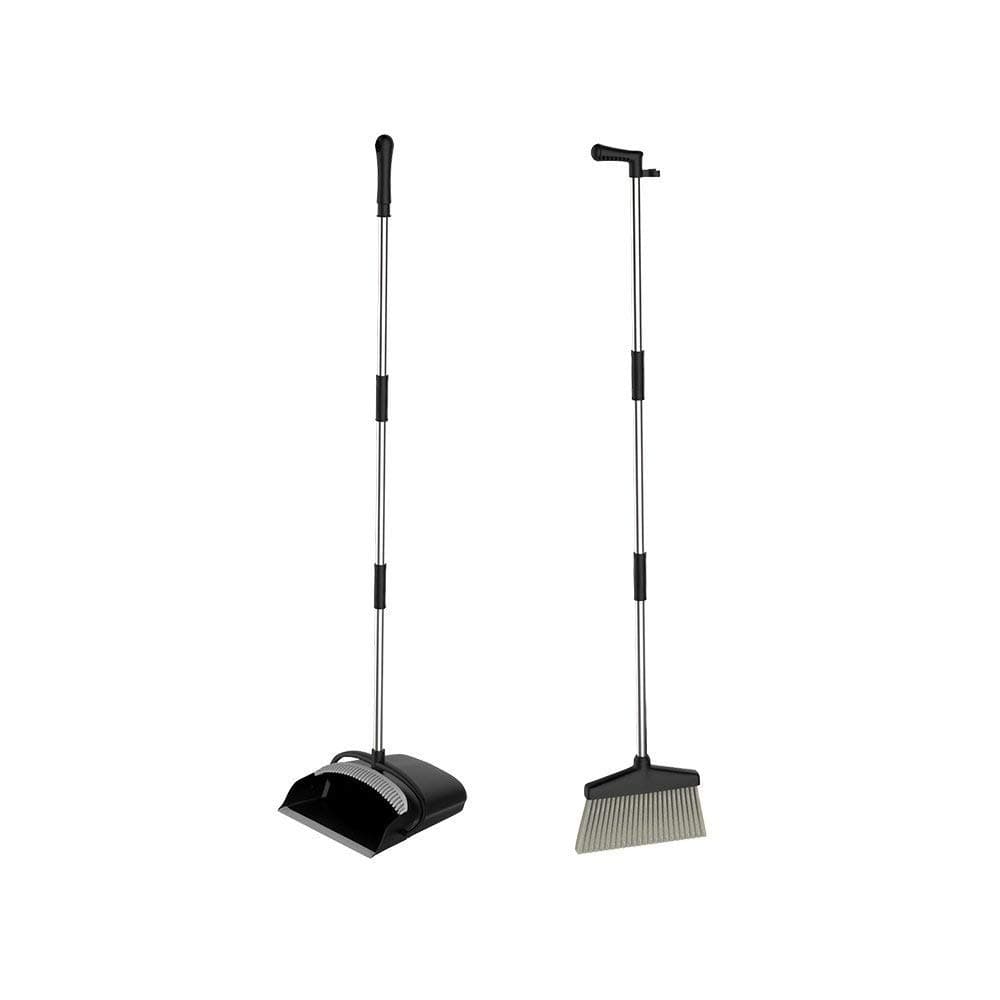 URARA Broom and Dustpan Dust Pan and Broom Combo Set/Long Handle Standing Upright Dustpan with Broom for Home Office Industry Lobby Floor Sweeping