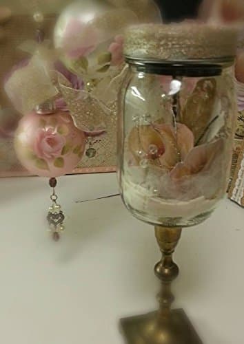 Mason jar with hand painted roses inside. Shabby chic Victorian Cottage