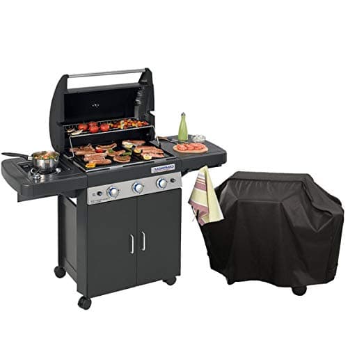 Univers Du Pro Camping Gaz Classic LS Dark 3 Bruleurs Piezo Ignition Stainless Steel Gas Barbecue and Plancha Grill Cast Iron Free Pouch
