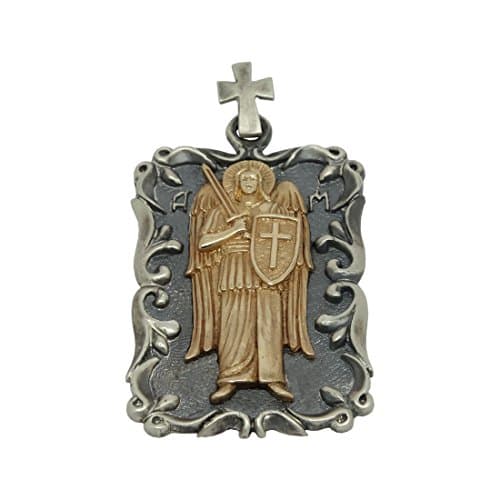 Sterling Silver 925 and Solid Gold 10K Saint Michael the Archangel Pendant