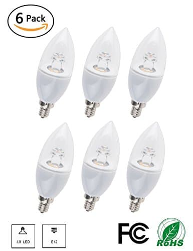 LynkNova LED Bulb 4 watt C37 E12 Base Warm White 2700k 30W Equivalent LED Bulbs 270 Degree Beam Not-dimmable Pack of 6 LED Candle Bulbs