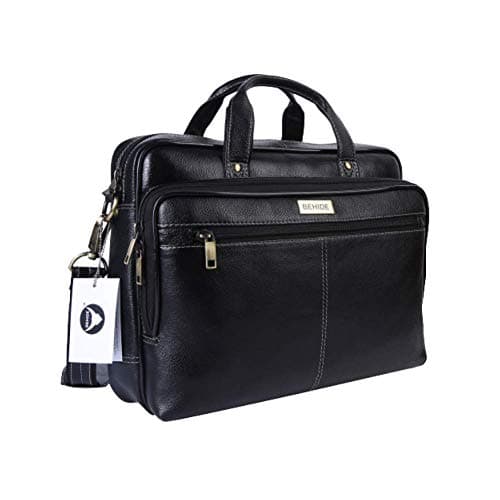 BEHIDE Men's Leather Laptop Bag (Black)