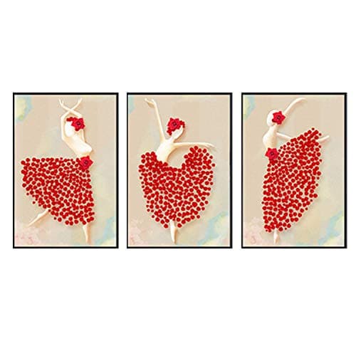 3-Panel Diamond Painting Full Drill Kits for Adults Large 47x22'' Triptych Painting with Diamonds - Rose Ballet Dancer (120x55cm)