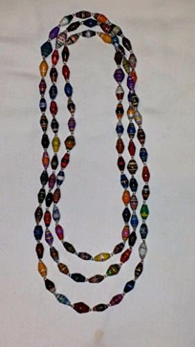 Bead Necklace - Length 35" - 37" Fair Trade Katogo Multi-Colored Extra Long Recycled Paper