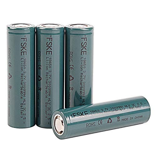 FSKE 18650 Battery Li-ion Rechargeable 3.7V 3000mAh for E-Cigarettes,Flat Top (4 Batteries)