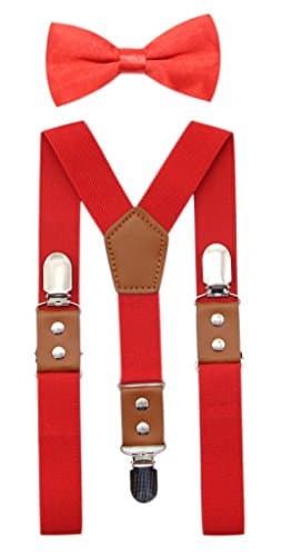 Suspender & Bowtie Set For Men & Boys Durable Clips & High End PU Leather